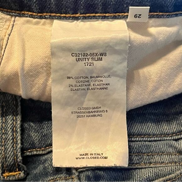 Closed Denim Size 29/32 Unity Slim Jeans Made in Italy - Picture 7 of 9
